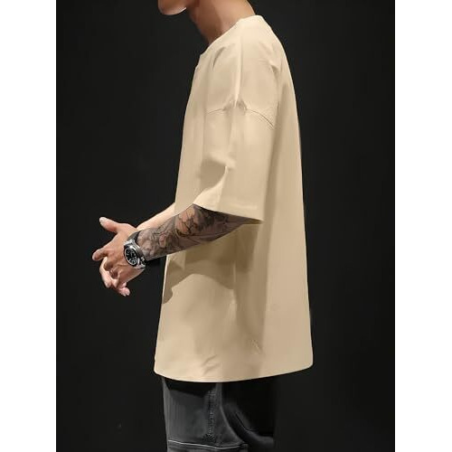 Jump Cuts||Printed Tshirt For Men||Drop Shoulder Tshirt For Men||Round Neck For Men||Cottonblend Oversized T-Shirt Beige