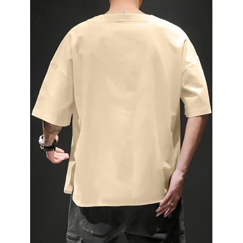 Jump Cuts||Printed Tshirt For Men||Drop Shoulder Tshirt For Men||Round Neck For Men||Cottonblend Oversized T-Shirt Beige
