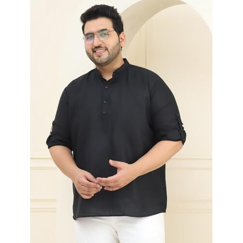 Sojanya Plus(Since 1958), Men's Cotton Black Short Kurta