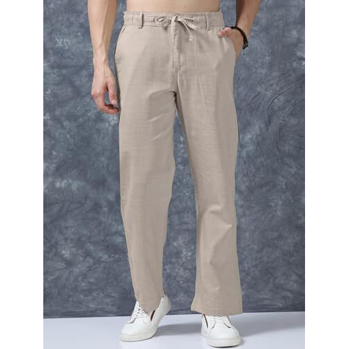Vogaan Men's Linen Cotton Casual Trousers Pants | Stylish Comfortable Trousers For Office Work And Outings (Cream_38)