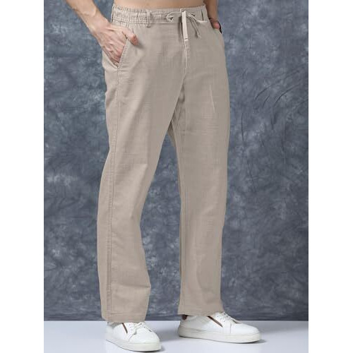 Vogaan Men's Linen Cotton Casual Trousers Pants | Stylish Comfortable Trousers For Office Work And Outings (Cream_38)