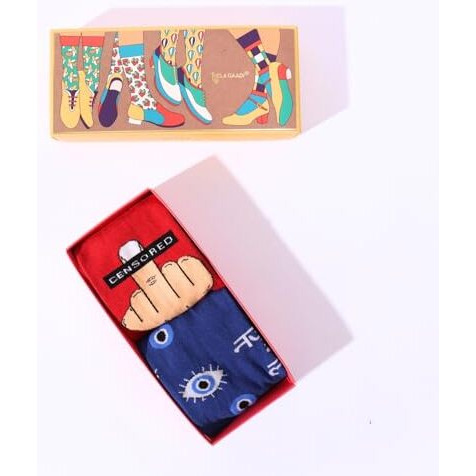 Thela Gaadi Pure Cotton Printed Socks For Men & Women | Unisex, Free Size, Crew Length Funky Socks | Odour Free, Breathable Quirky Socks | Pack Of 2