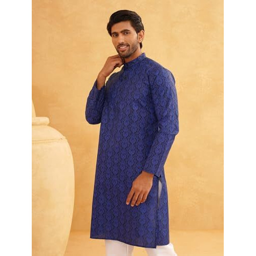 Sojanya (Since 1958 Men's Cotton Blend Navy Blue Printed Only Long Kurta