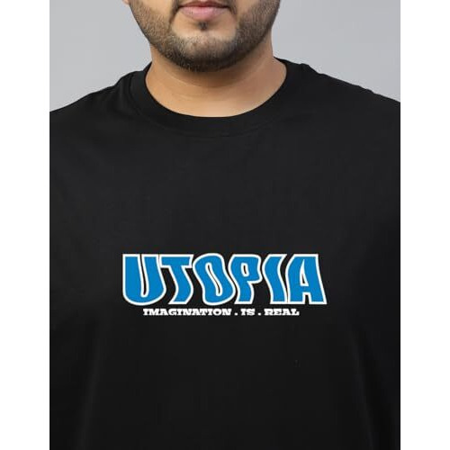 Veirdo 100% Pure Cotton Oversized Baggy Fit Drop Shoulder Cool Back Graphic Printed T-Shirt For Men (Vd_Ps_Utopia_Bl_5Xl)