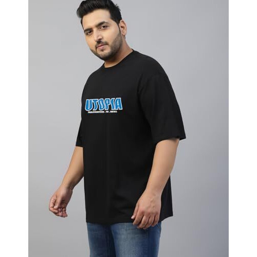 Veirdo 100% Pure Cotton Oversized Baggy Fit Drop Shoulder Cool Back Graphic Printed T-Shirt For Men (Vd_Ps_Utopia_Bl_5Xl)