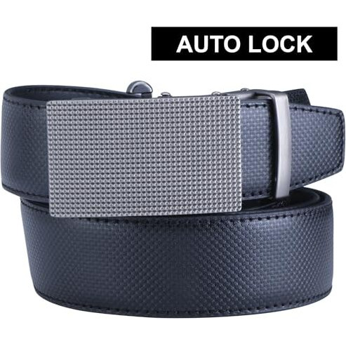 Labnoft Men's Auto Lock Pu Leather Belt (Belt-057-Mt-Black, Black)