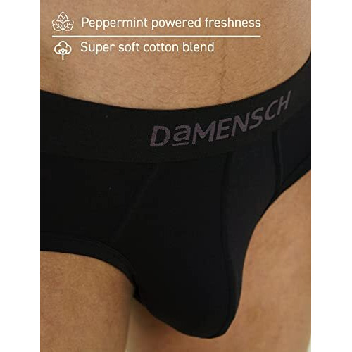Damensch Mens Premium Cotton Solid Briefs Refrsh Single Of Peppermint Powered-Pack Of 1-Jet Black-Medium