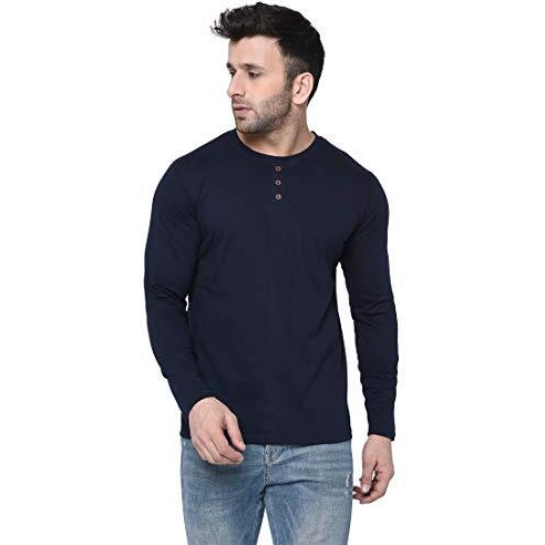 London Hills Men's Regular Fit T-Shirt (Lh_T_504_Nblu_F_R_3Btn_Size.L_Blue_Large)