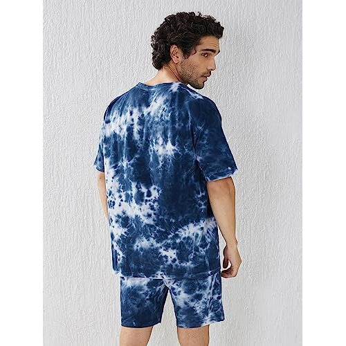 Zombom Men's Co Ord Set || Poly Lycra Printed Night Dress For Men || Sleepwear Pajama Set For Men || Casual Home Wear Set || Shorts Pajamas Set || Night Suit For Adults (L, Blue)