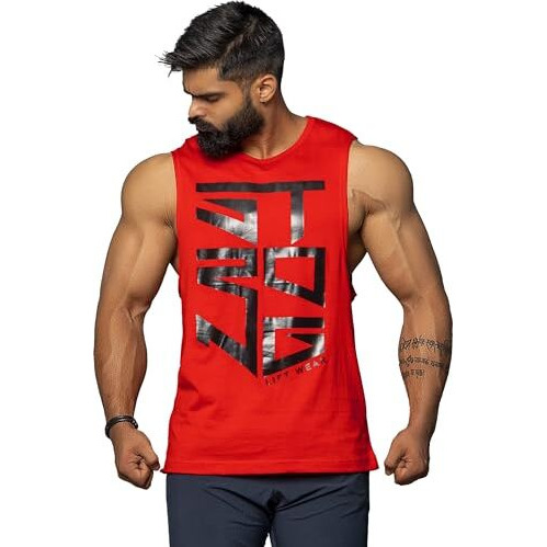 Juari Be A Gentleman Sleeveless Printed Vest For Men (Red, X-Large, Modern Fit)
