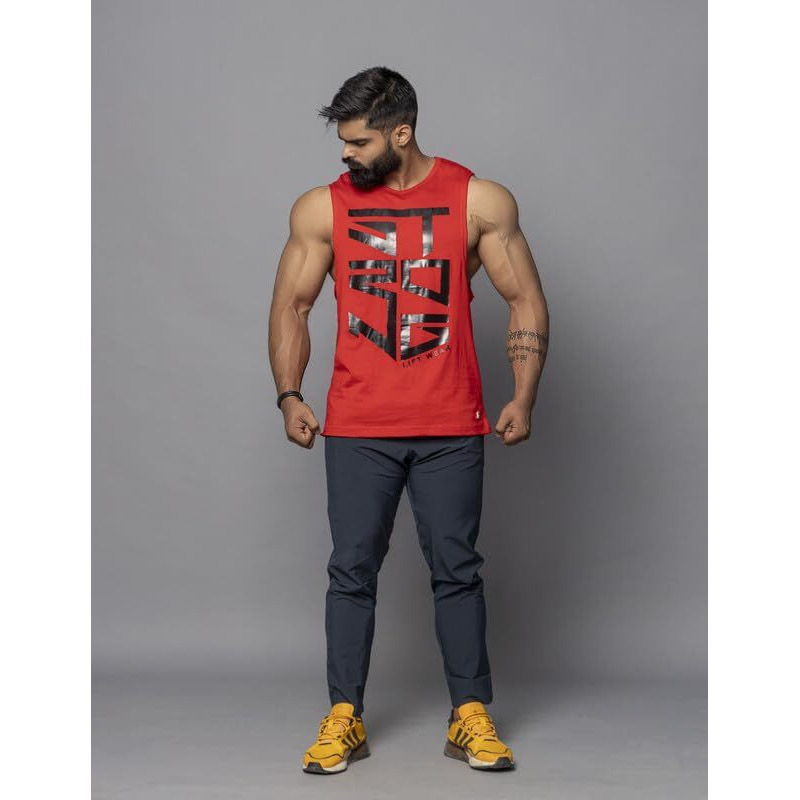 Juari Be A Gentleman Sleeveless Printed Vest For Men (Red, X-Large, Modern Fit)