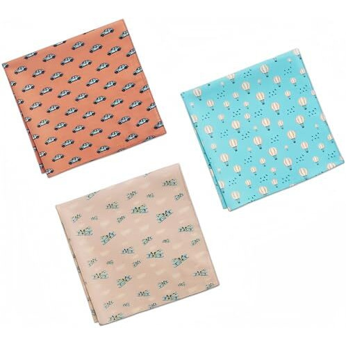 Hexafun Men's 100% Organic Premium Pastel Colored Purecotton Handkerchiefs Printed Stylish Large Size (Pack Of 3)