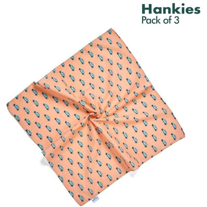 Hexafun Men's 100% Organic Premium Pastel Colored Purecotton Handkerchiefs Printed Stylish Large Size (Pack Of 3)