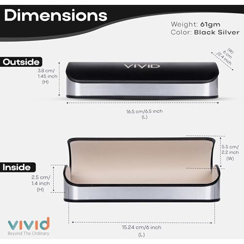 Vivid Vision Unisex Adult Lightweight Eyewear Specs Case Cover | Protect Eye Glasses | Abs | Plastic | Spectacles | Cases | Ap-276 | Black-Silver