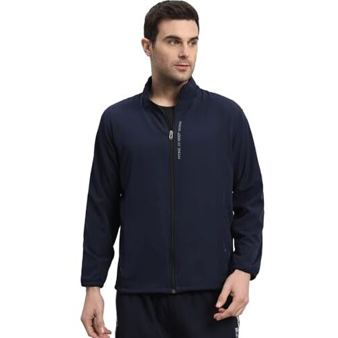Fitinc Sports Jacket For Men With Two Hidden Zipper Pockets - Navy Blue(Medium)