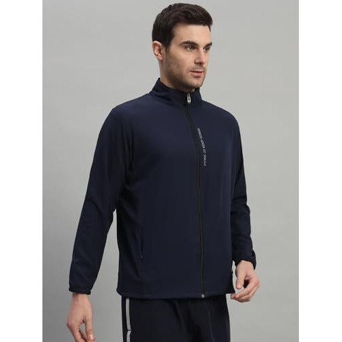Fitinc Sports Jacket For Men With Two Hidden Zipper Pockets - Navy Blue(Medium)