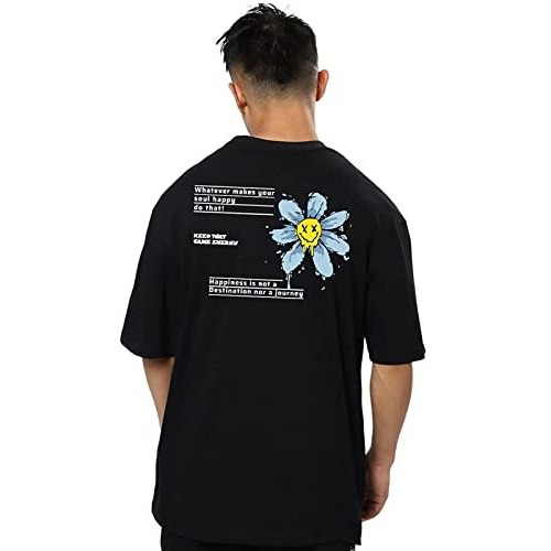Veirdo 100% Pure Cotton Oversized & Baggy Fit Round Neck Half Sleeve T-Shirt With Stylish & Aesthetic Back Graphic Print And Front Pocket Print For Men & Boys (Colors- Black, Orange & Royal Blue)