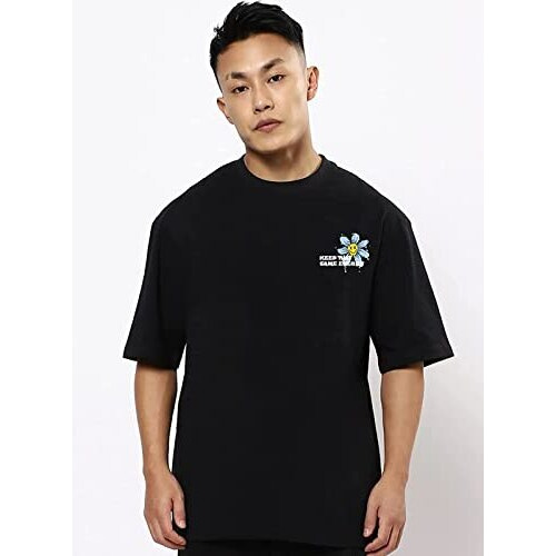 Veirdo 100% Pure Cotton Oversized & Baggy Fit Round Neck Half Sleeve T-Shirt With Stylish & Aesthetic Back Graphic Print And Front Pocket Print For Men & Boys (Colors- Black, Orange & Royal Blue)