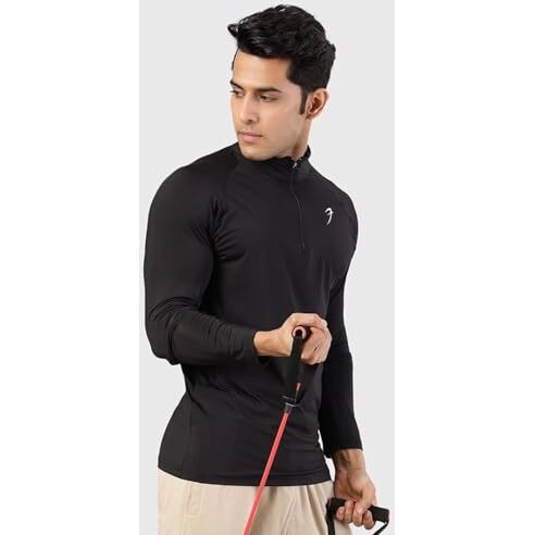 Thrive Mens Slim Fit Pullover Sport And Gym Full Sleeve T-Shirt For Men Black