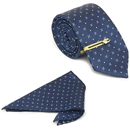 Mutaqinoti Mens Royal Blue Woven Premium Silk Necktie With Pocket Square Golden Tie Pin (Tegp)
