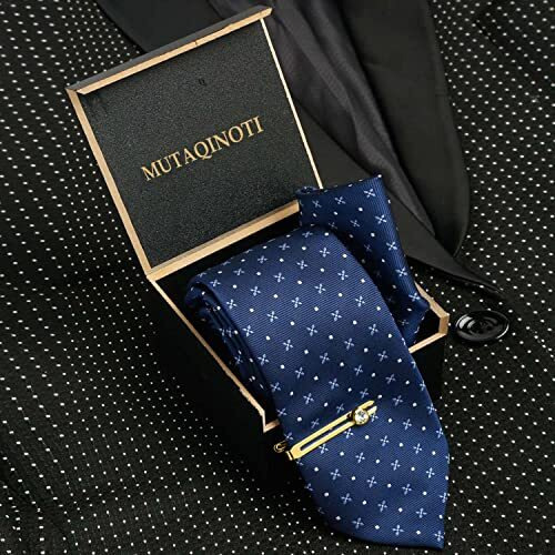 Mutaqinoti Mens Royal Blue Woven Premium Silk Necktie With Pocket Square Golden Tie Pin (Tegp)