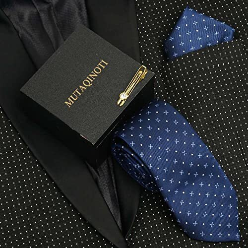 Mutaqinoti Mens Royal Blue Woven Premium Silk Necktie With Pocket Square Golden Tie Pin (Tegp)