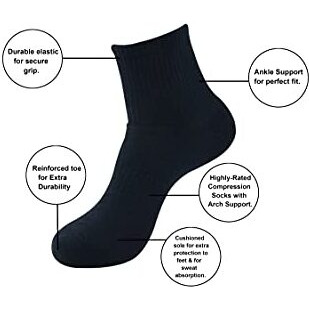 Balenzia Men's Cushioned High Ankle Sports/Gym Socks (Free Size) Made With 100% Cotton & Spandex. Pack Of 3 (Black)