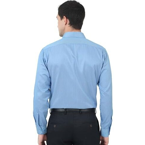 Miraan Men's Long Sleeve Formal Stripes Shirt (Sigformalbluexl_Blue_X-Large)