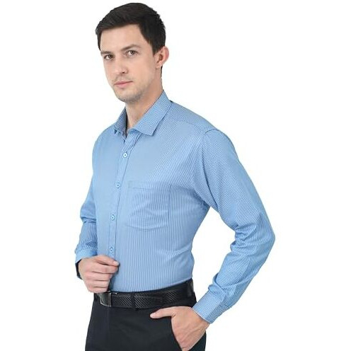 Miraan Men's Long Sleeve Formal Stripes Shirt (Sigformalbluexl_Blue_X-Large)