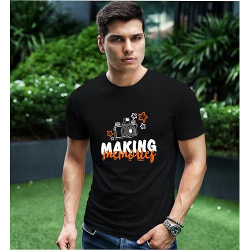 Hangout Hub Men's Round Neck T-Shirt | Regular Fit | Making Memories Printed (BlackMen L) Pack Of 1 Family Combo Tees