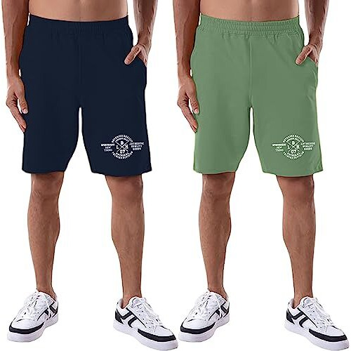 London Hills Men's Regular Fit Printed Sports Shorts | Night, Track Jogging Green, Dark Blue