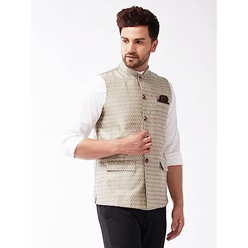 Vastramay Men's Grey Silk Blend Nehru Jackets_Vasmj105Bg_38