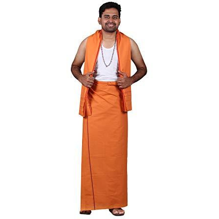 Prakasam Cotton Mens Colour Dhoti With Matching Towel (Roja Colour) / Colour Single Dhoti + Matching Towel (Colour  Kavi)
