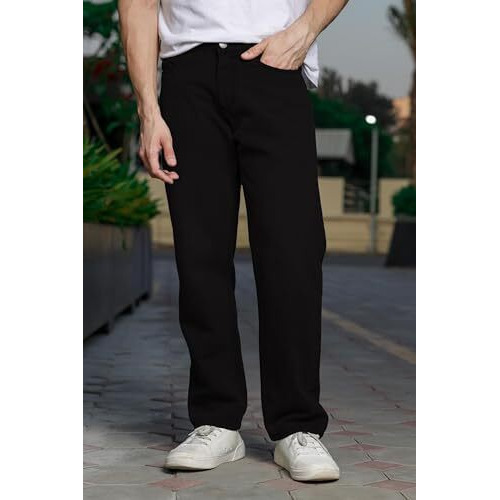 Kargeens Straight Cotton Baggy Jeans Pants For Men Stylish (K9009_Black_32) | Rise Style Mid Rise