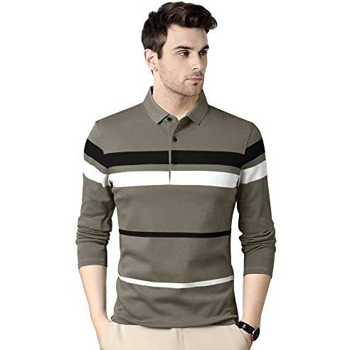 Eyebogler Polo Neck Striped Tshirt For Men