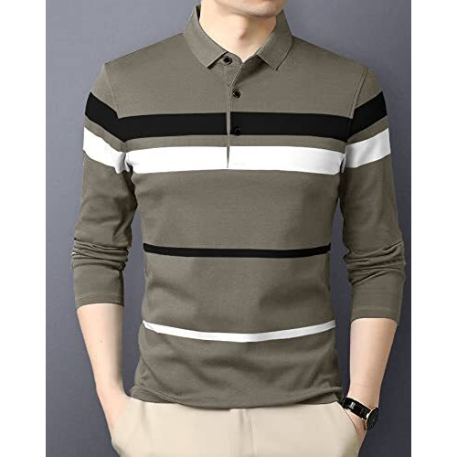 Eyebogler Polo Neck Striped Tshirt For Men