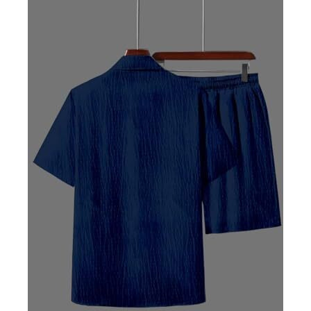 Miramichi Regular Size Men's Solid Night Suit Set - Cotton Blend Fabric, Comfortable And Stylish (Blue, Medium)