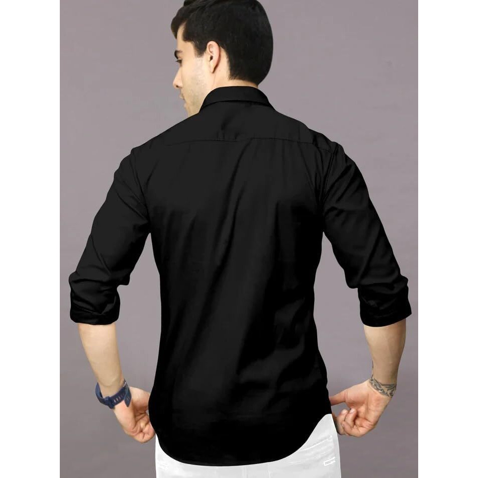 Men's Solid Regular Fit Full-Shirt-Black-L