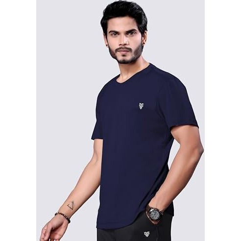 Flapfit Solid Regular Fit Premium Spandex Fabric T-Shirts For Men_Navy Blue