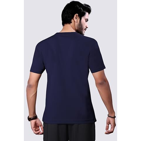 Flapfit Solid Regular Fit Premium Spandex Fabric T-Shirts For Men_Navy Blue