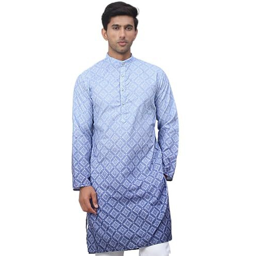Jompers Blue Men's Ombre Pure Cotton Straight Kurta (Blue, L)
