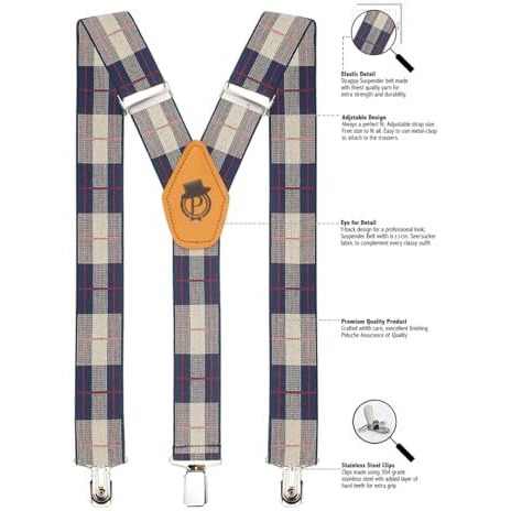 Peluche Alluring Maze Brown & Blue Colour 3.5Cm Wide Elastic Suspenders