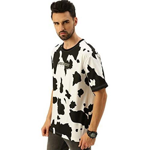 Veirdo Pure Cotton Oversized & Baggy Fit Black Color Round Neck Half Sleeve T-Shirt With Stylish & Aesthetic Back Graphic Print And Front Pocket Print For Men & Boys.