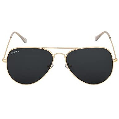 Campeon Unisex Uv Protected Aviator Sunglasses | Golden Stainless Steel Frame | Black Glass Lenses | Lightweight & Durable | Anti-Allergic | Perfect Fit For Men & Women | Includes Stylish Case