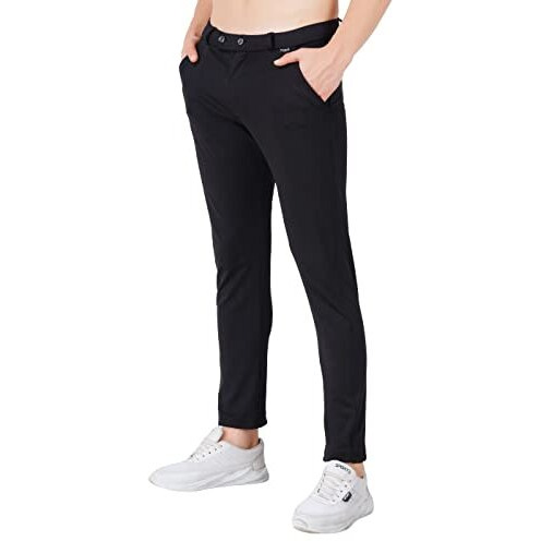 Vego Mens 4 Way Lycra Strechable Slim Fit Formal Mid Rise Trousers & Pant Black