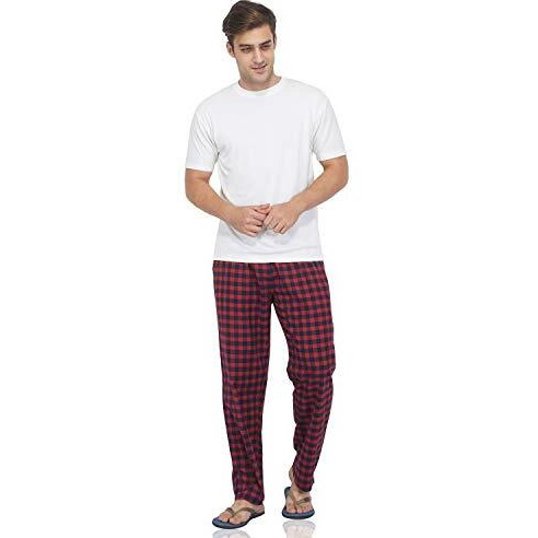 Fflirtygo Mens Casual Style Pyama Bottoms, Cotton, Blue And Pink Check Night Wear Casual Style Pyama For Mens, 3Xl