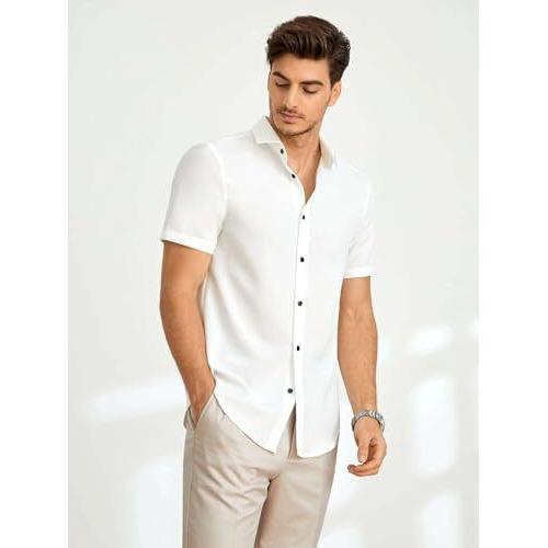 Tagdo Men's Casual Shirt|| Solid Shirt|| Half Sleeve (Half-Shirt-5160-White-Xxl)