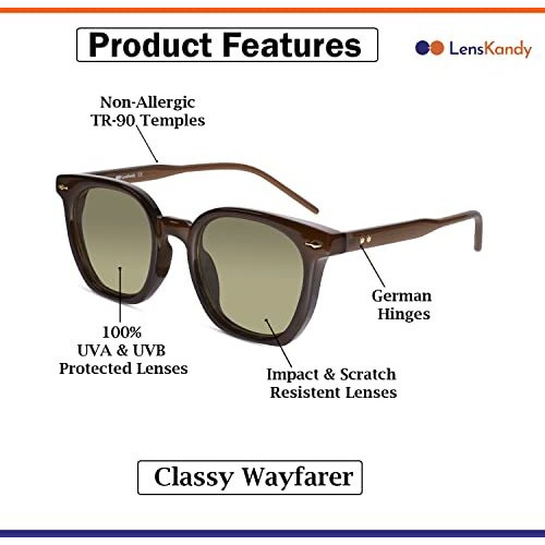 Lenskandy Wayfarer Uv Protected Sunglasses For Men & Women Uv Protection | Medium Size | 6016-Brown
