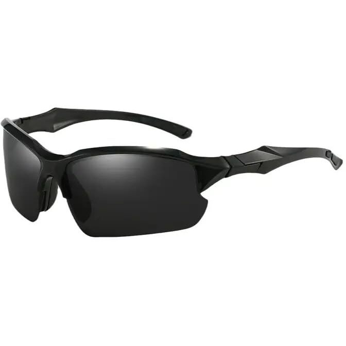 Huvora Wraparound Polarized Rimless Sports Sunglasses For Cricket Cycling Riding Driving Lightweight Uv Protected Goggles For Men Women Half Frame Anti Glare Stylish Mirrored Goggles (Black Black)