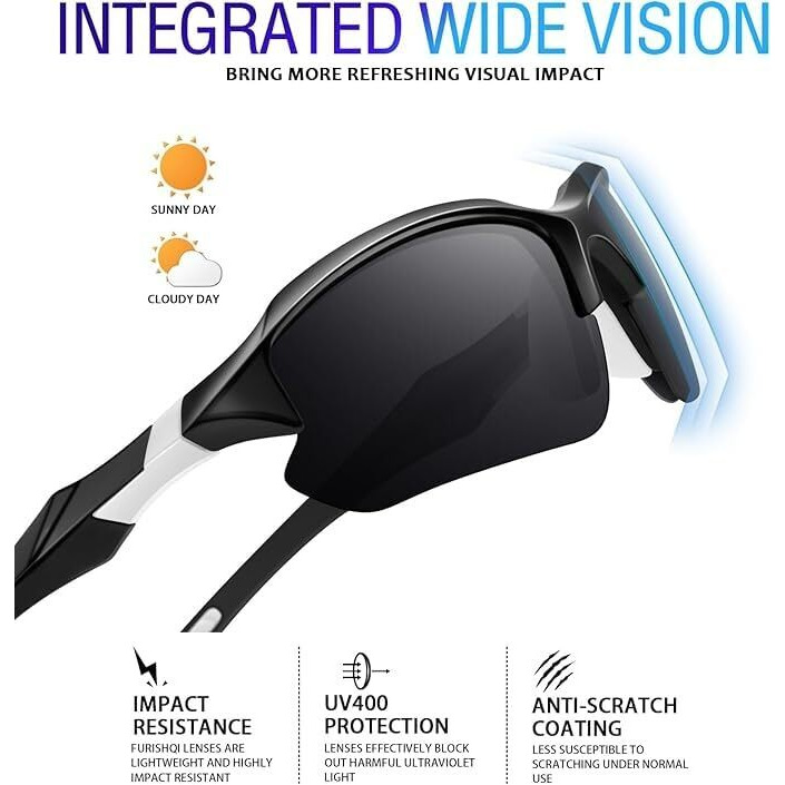 Huvora Wraparound Polarized Rimless Sports Sunglasses For Cricket Cycling Riding Driving Lightweight Uv Protected Goggles For Men Women Half Frame Anti Glare Stylish Mirrored Goggles (Black Black)